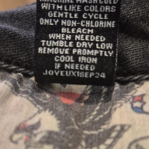 Ed Hardy Black WIDE Straight Leg Jeans with Heart Graphic 34 X 30 - Picture 8 of 11